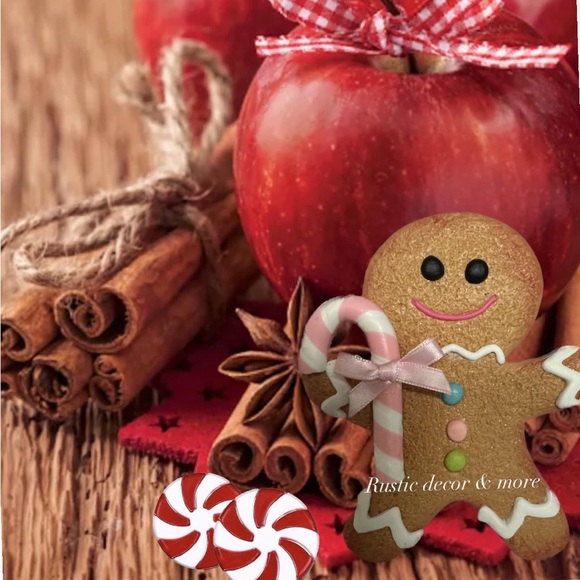 Gingerbread Cookies Peppermint  Ornaments Decor 2 pc Set - Picture 2 of 3